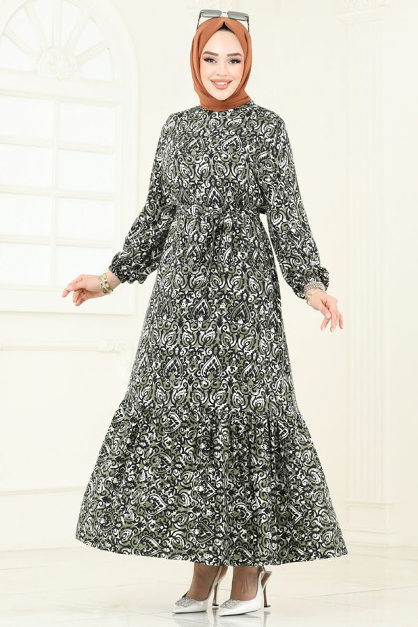 Modaselvim خصم صافٍ20%+20% في سلة التسوق الفستان اخضر عفني 816OZN1046