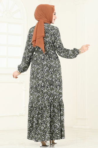 moda selvim الفستان اخضر عفني 816OZN1046 - Thumbnail