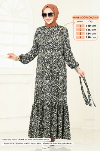 moda selvim الفستان اخضر عفني 816OZN1046 - Thumbnail