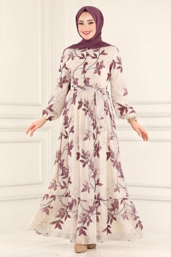 moda selvim Dress 81815BRNKO395 Damson - Thumbnail