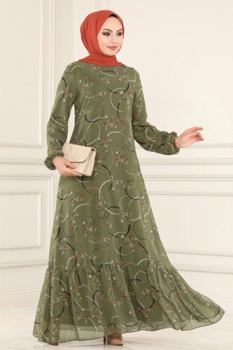 moda selvim Dress 81817BRNKO395 Khaki - Thumbnail