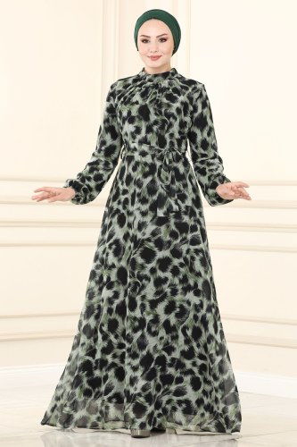 moda selvim Dress 81821BRNKO395 Khaki - Thumbnail