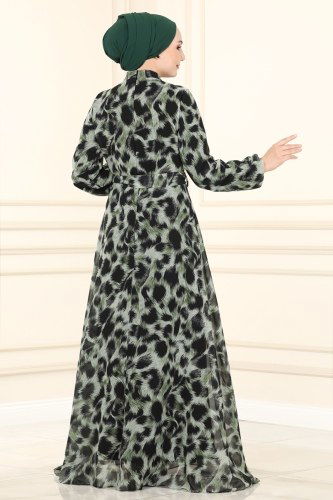 moda selvim Dress 81821BRNKO395 Khaki - Thumbnail