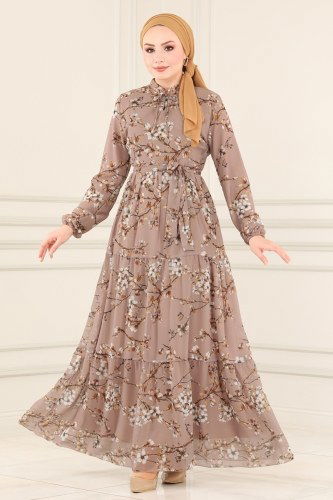 moda selvim 81823BRNKO395 فيزيون فستان - Thumbnail