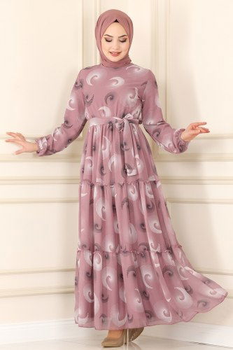 moda selvim Dress 81835BRNKO395 Dried Rose - Thumbnail