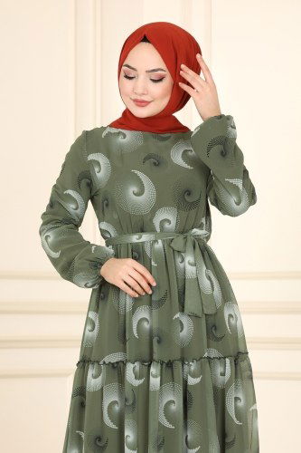 moda selvim Dress 81835BRNKO395 Khaki - Thumbnail