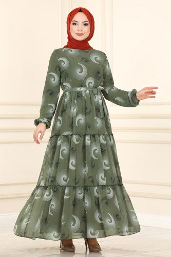 moda selvim Dress 81835BRNKO395 Khaki - Thumbnail