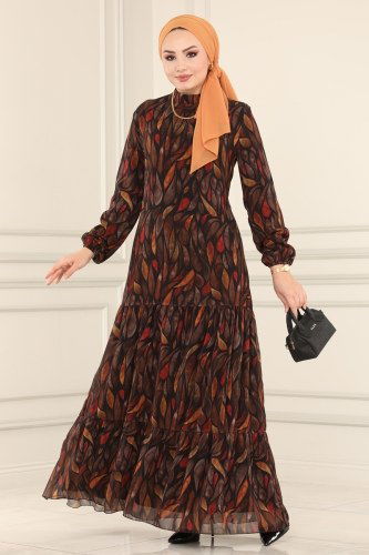 moda selvim 81840BRNKO395 اسود فستان - Thumbnail