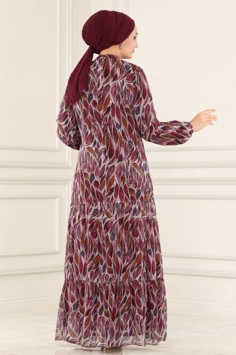 moda selvim Dress 81840BRNKO395 Damson - Thumbnail