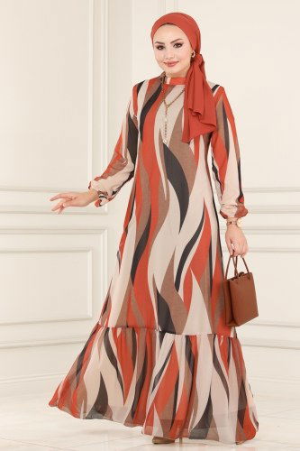 moda selvim Dress 81841BRNKO395 Orange - Thumbnail