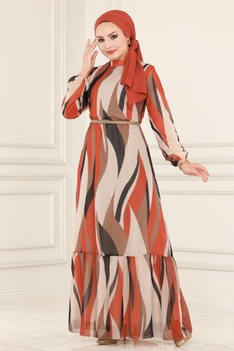 moda selvim Dress 81841BRNKO395 Orange - Thumbnail
