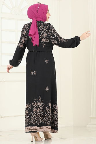 moda selvim الفستان أسود 819OZN1046 - Thumbnail