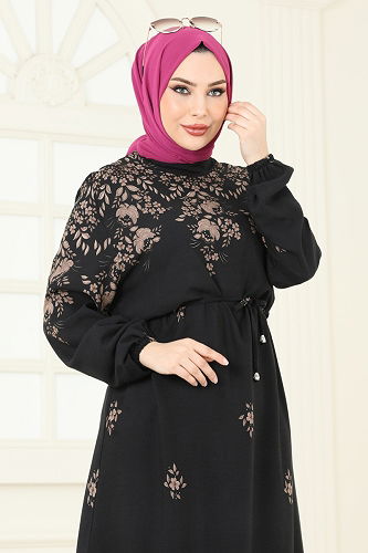 moda selvim الفستان أسود 819OZN1046 - Thumbnail