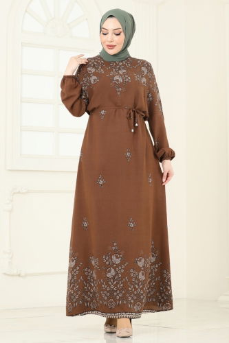 moda selvim Dress 819OZN1046 Brown - Thumbnail