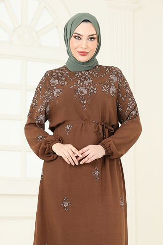 moda selvim Dress 819OZN1046 Brown - Thumbnail