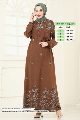 moda selvim Dress 819OZN1046 Brown - Thumbnail