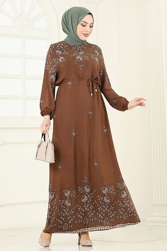 moda selvim الفستان بني 819OZN1046 - Thumbnail