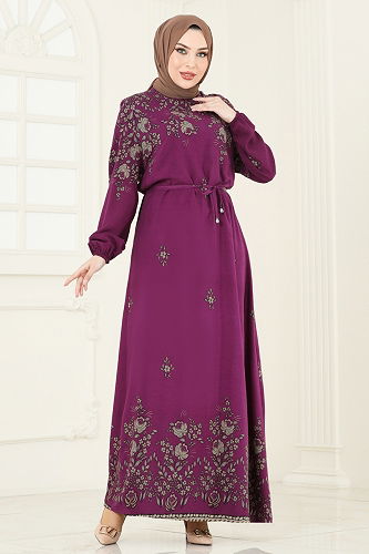 moda selvim Dress 819OZN1046 Damson - Thumbnail