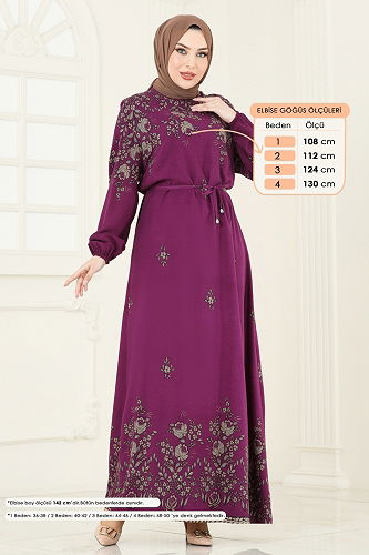 moda selvim Dress 819OZN1046 Damson - Thumbnail