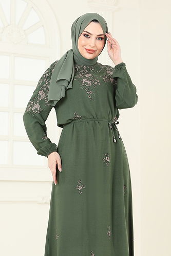 moda selvim Dress 819OZN1046 Khaki - Thumbnail