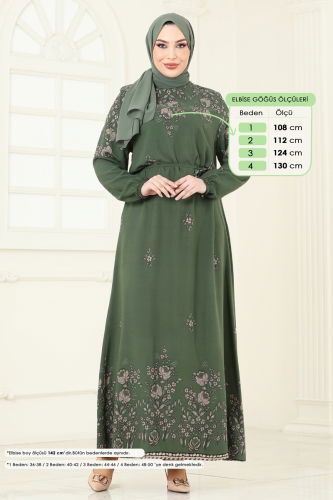 moda selvim الفستان اخضر عفني 819OZN1046 - Thumbnail