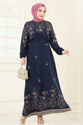 moda selvim Dress 819OZN1046 Navy Blue - Thumbnail