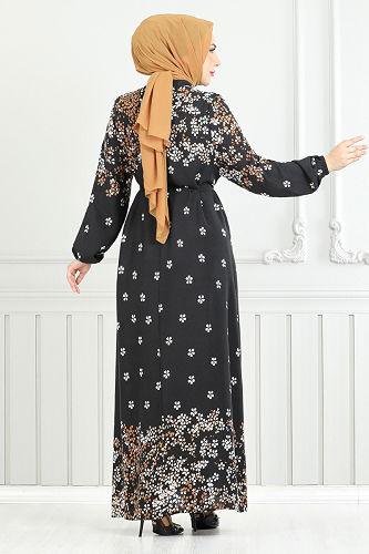 moda selvim الفستان أسود 819OZR1047-M - Thumbnail