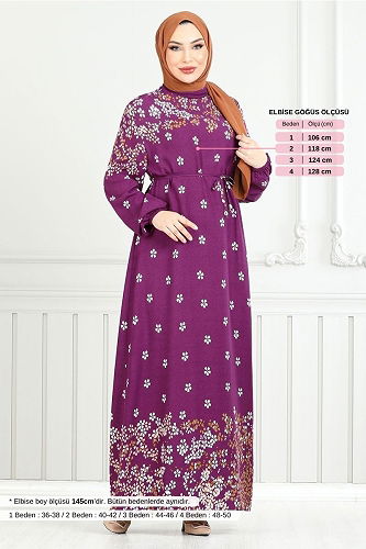 moda selvim Dress 819OZR1047-M Damson - Thumbnail