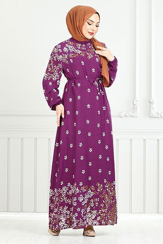 moda selvim Dress 819OZR1047-M Damson - Thumbnail