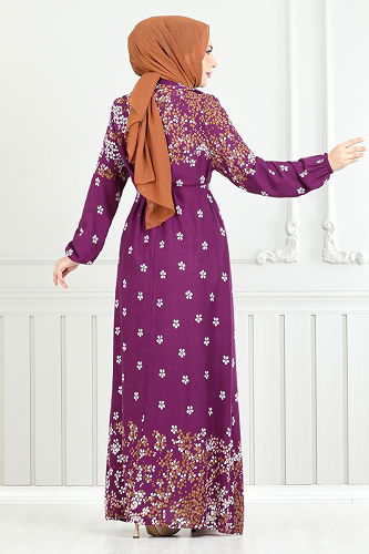 moda selvim Dress 819OZR1047-M Damson - Thumbnail