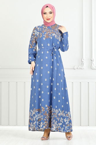 moda selvim Dress 819OZR1047-M Indigo - Thumbnail