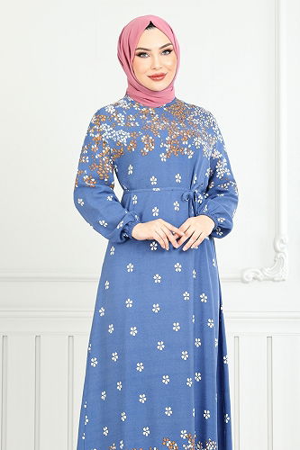 moda selvim Dress 819OZR1047-M Indigo - Thumbnail