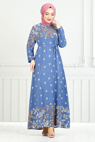 moda selvim الفستان ازرق 819OZR1047-M - Thumbnail