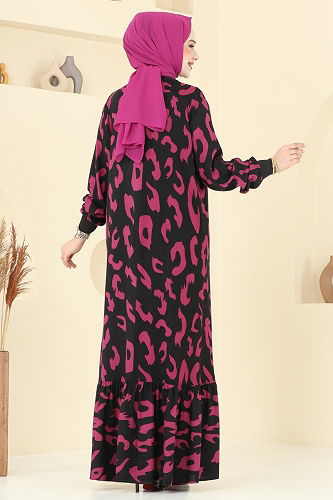 moda selvim الفستان فوشي 820OZN1046 - Thumbnail