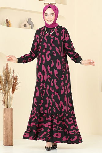 moda selvim الفستان فوشي 820OZN1046 - Thumbnail