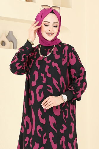 moda selvim الفستان فوشي 820OZN1046 - Thumbnail