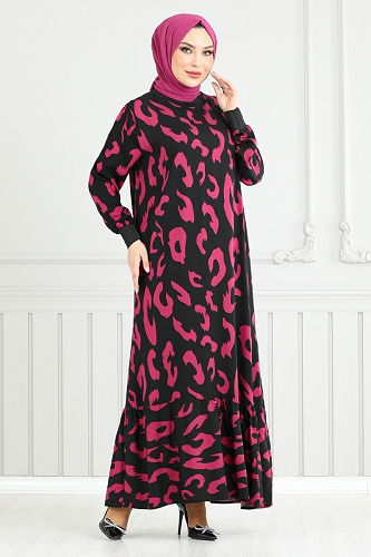 moda selvim Dress 820OZR1047-M Fuchsia - Thumbnail