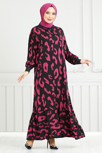 moda selvim Dress 820OZR1047-M Fuchsia - Thumbnail