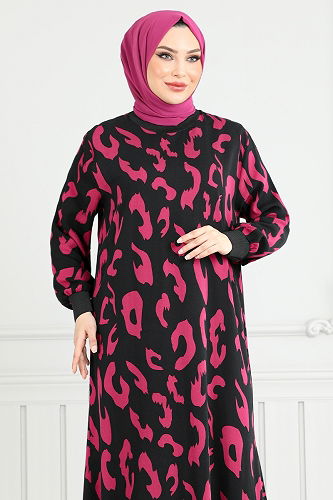 moda selvim Dress 820OZR1047-M Fuchsia - Thumbnail