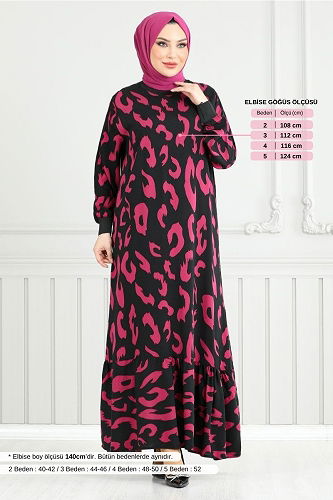 moda selvim الفستان فوشي 820OZR1047-M - Thumbnail