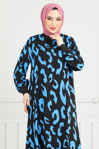 moda selvim Dress 820OZR1047-M Indigo - Thumbnail