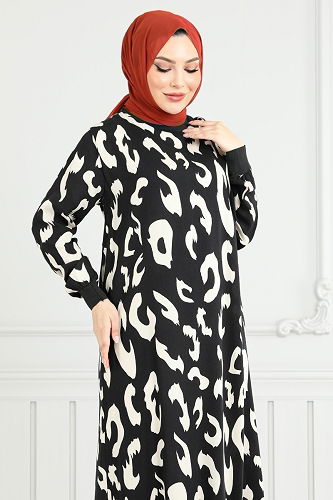 moda selvim Dress 820OZR1047-M Stone - Thumbnail