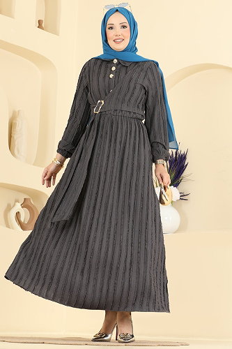 moda selvim Dress 820PM271 Anthracite - Thumbnail