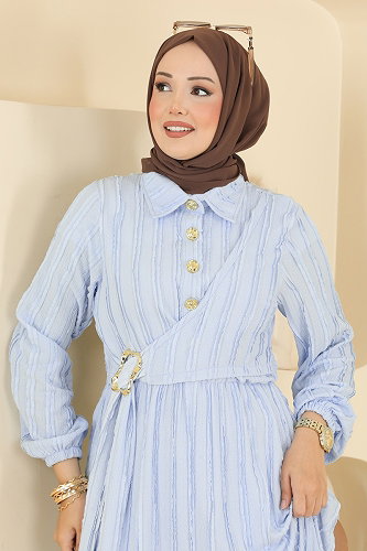 moda selvim Dress 820PM271 Baby Blue - Thumbnail