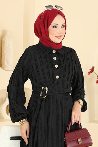 moda selvim Dress 820PM271 Black - Thumbnail