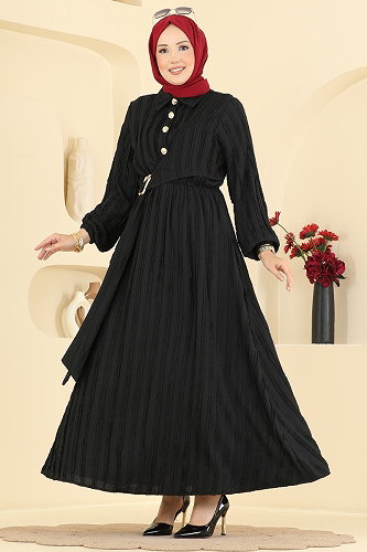 moda selvim Dress 820PM271 Black - Thumbnail