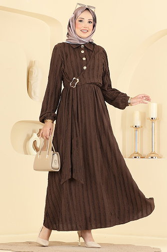 moda selvim Dress 820PM271 Brown - Thumbnail