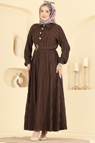 moda selvim الفستان بني 820PM271 - Thumbnail