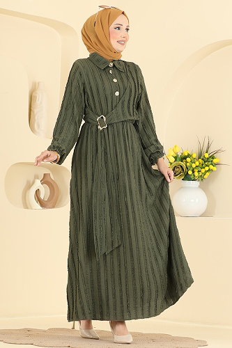 moda selvim Dress 820PM271 Khaki - Thumbnail