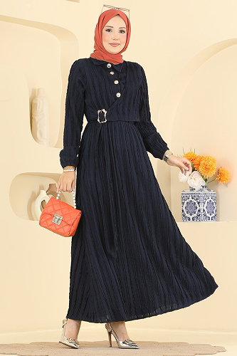 moda selvim Dress 820PM271 Navy Blue - Thumbnail
